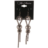 Silver-Tone Metal Dangle-Earrings With Crystal Accents #5091