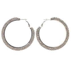 Silver-Tone Metal Hoop-Earrings With Crystal Accents #5141