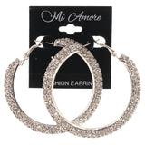 Silver-Tone Metal Hoop-Earrings With Crystal Accents #5141