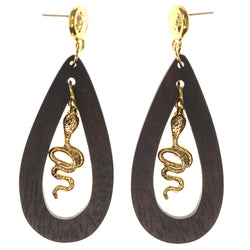 Snake   Drop-Dangle-Earrings With Bead Accents Brown & Gold-Tone Colored #5241