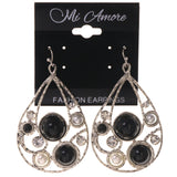 Silver-Tone & Black Colored Metal Dangle-Earrings With Bead Accents #5184