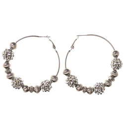 Silver-Tone Metal Hoop-Earrings With Bead Accents #5225