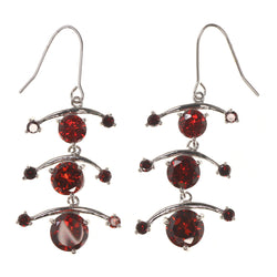 Red & Silver-Tone Colored Metal Dangle-Earrings With Crystal Accents #4978