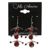 Red & Silver-Tone Colored Metal Dangle-Earrings With Crystal Accents #4978