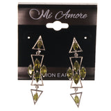 Green & Silver-Tone Colored Metal Drop-Dangle-Earrings With Crystal Accents #4966