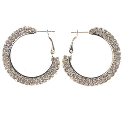 Silver-Tone Metal Hoop-Earrings With Crystal Accents #5058
