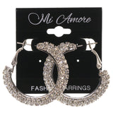 Silver-Tone Metal Hoop-Earrings With Crystal Accents #5058