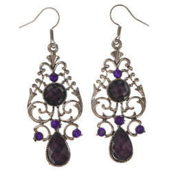 Filigree Dangle-Earrings With Stone Accents Purple & Silver-Tone Colored #4972