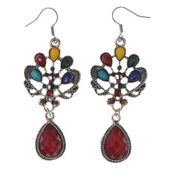 Colorful & Silver-Tone Colored Metal Dangle-Earrings With Stone Accents #4942