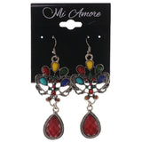 Colorful & Silver-Tone Colored Metal Dangle-Earrings With Stone Accents #4942