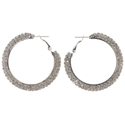 Silver-Tone Metal Hoop-Earrings With Crystal Accents #5140