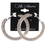 Silver-Tone Metal Hoop-Earrings With Crystal Accents #5140