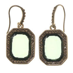 Green & Gold-Tone Colored Metal Dangle-Earrings With Crystal Accents #5011