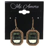 Green & Gold-Tone Colored Metal Dangle-Earrings With Crystal Accents #5011