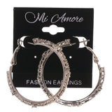 Silver-Tone Metal Hoop-Earrings With Crystal Accents #5051