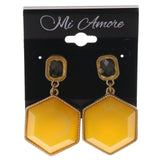 Yellow & Gold-Tone Colored Metal Drop-Dangle-Earrings With Bead Accents #5013