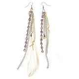 Feather Dangle-Earrings With Crystal Accents White & Pink Colored #5112