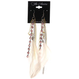 Feather Dangle-Earrings With Crystal Accents White & Pink Colored #5112