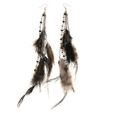 Feather Dangle-Earrings With Bead Accents Black & White Colored #5116
