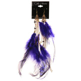 Feather Dangle-Earrings With Bead Accents Blue & Gold-Tone Colored #5131