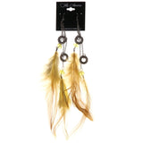 Feather Dangle-Earrings With Bead Accents Yellow & Silver-Tone Colored #4988