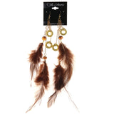 Feather Dangle-Earrings With Bead Accents Brown & Gold-Tone Colored #5009