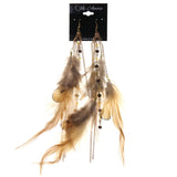 Feather Dangle-Earrings With Bead Accents Brown & Gold-Tone Colored #5115