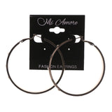 Black & Silver-Tone Colored Metal Hoop-Earrings With Crystal Accents #5088