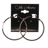 Black & Silver-Tone Colored Metal Hoop-Earrings With Crystal Accents #5076