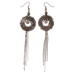 Silver-Tone & Black Colored Metal Dangle-Earrings With Crystal Accents #5162