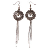 Silver-Tone & Black Colored Metal Dangle-Earrings With Crystal Accents #5162