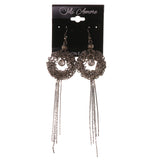 Silver-Tone & Black Colored Metal Dangle-Earrings With Crystal Accents #5162