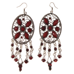 Red & Silver-Tone Colored Metal Dangle-Earrings With Stone Accents #5229