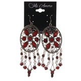 Red & Silver-Tone Colored Metal Dangle-Earrings With Stone Accents #5229