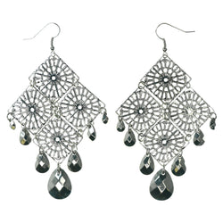 Silver-Tone Metal Dangle-Earrings With Bead Accents #5168