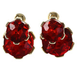 Red & Gold-Tone Colored Metal Stud-Earrings With Crystal Accents #5885