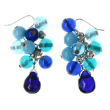Blue & Silver-Tone Colored Metal Dangle-Earrings With Bead Accents #5865