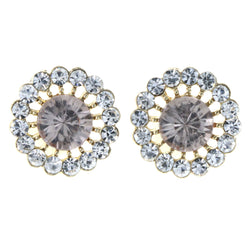 Flower Stud-Earrings With Crystal Accents Pink & Silver-Tone Colored #5883