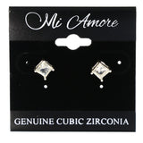 Cubic Zirconia Stud-Earrings With Crystal Accents  Silver-Tone Color #5824