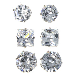 Mi Amore Cubic Zirconia Set of 3 Stud-Earrings Silver-Tone