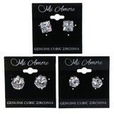 Mi Amore Cubic Zirconia Set of 3 Stud-Earrings Silver-Tone