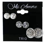 Mi Amore Set of 3 Stud-Earrings Silver-Tone/White