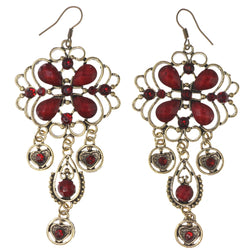 Flower Dangle-Earrings With Stone Accents Red & Gold-Tone Colored #4946