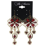 Flower Dangle-Earrings With Stone Accents Red & Gold-Tone Colored #4946