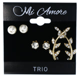 Mi Amore Set of 3 Ivy Ear Cuff Stud-Earrings Gold-Tone & White