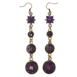 Flower Dangle-Earrings With Stone Accents Purple & Gold-Tone Colored #4964