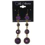 Flower Dangle-Earrings With Stone Accents Purple & Gold-Tone Colored #4964