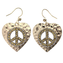 Mi Amore Textured Heart Peace Sign Dangle-Earrings Gold-Tone & Yellow
