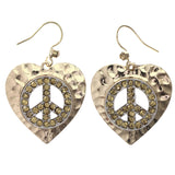 Mi Amore Textured Heart Peace Sign Dangle-Earrings Gold-Tone & Yellow