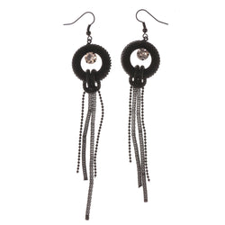 Black & Silver-Tone Colored Metal Dangle-Earrings With tassel Accents #4981